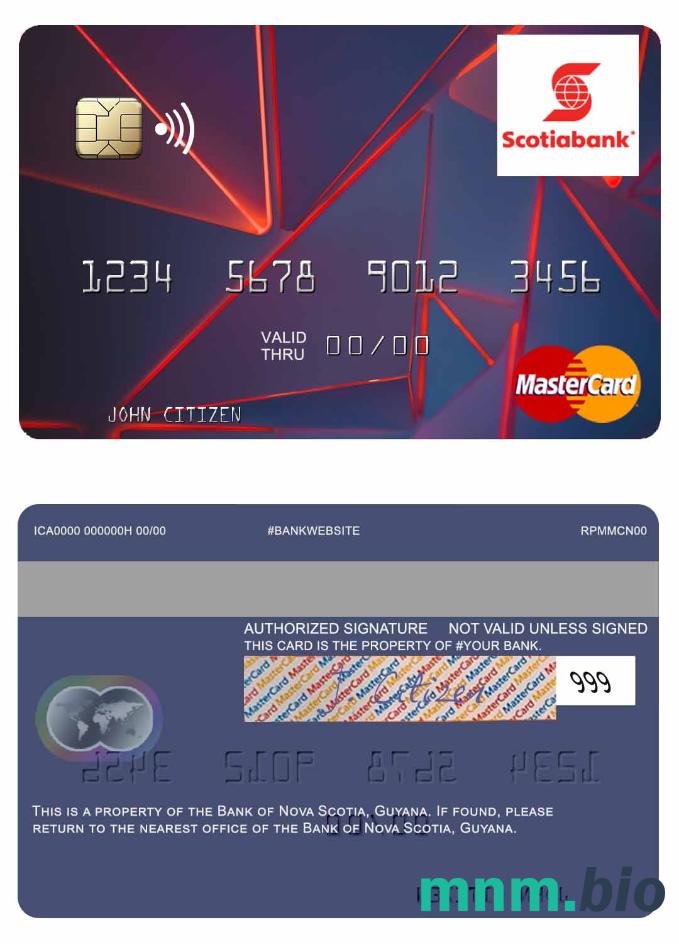 Guyana Bank of Nova Scotia przykład karty mastercard w formacie PSD